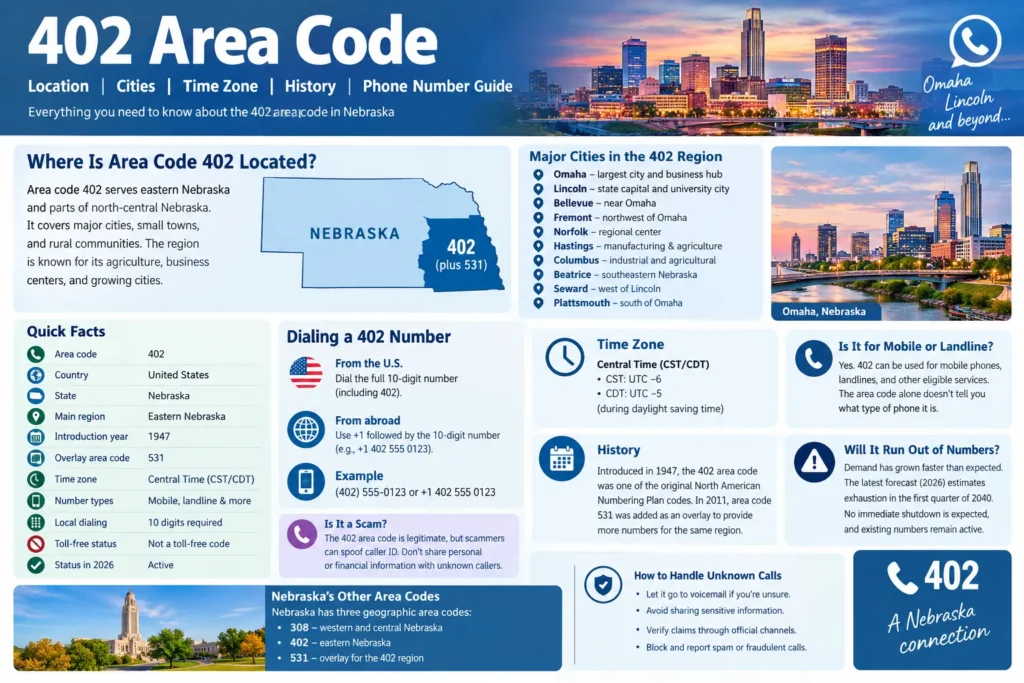 What Is the 402 Area Code? Its Nebraska Cities, Central Time Zone, History, and Phone Guide